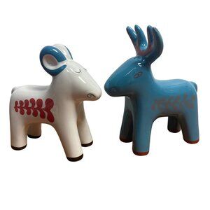 Ikea Vinterfint Ceramic Decor Set 2 Christmas Goat Reindeer White Blue Red